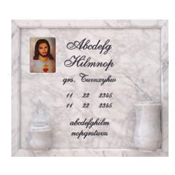 Lapide completa in marmo di Carrara con vaso, lume votivo e cornice portafoto <br/><a class='link-form' href='form_info.php?ID_prod=modello-lapide-carrara.jpg&source=lapidi'>CHIEDI IL PREZZO!